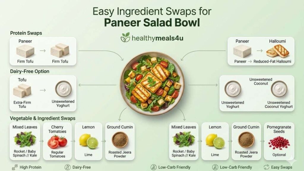 Ingredient swaps for paneer salad bowl