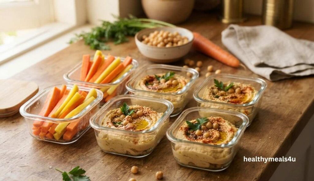 How to Store Cucumber and Carrot Sticks and Hummus?